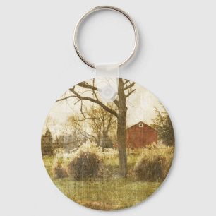 Primitive Country Tree Farm Red Cabin in the woods Key Ring