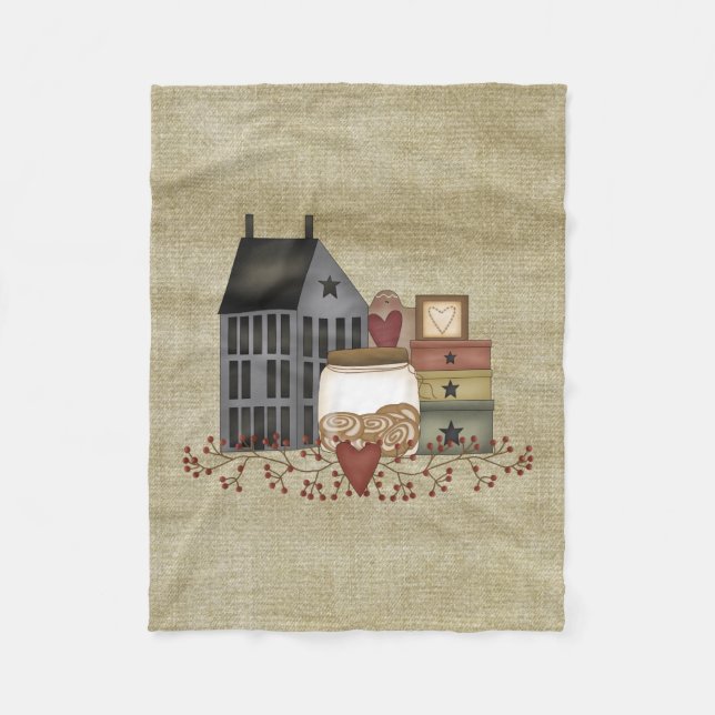 Primitive Country Whimsies Fleece Blanket (Front)