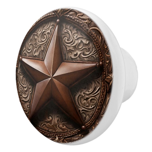 Primitive Cowboy Brown Country Western Texas Star  Ceramic Knob (Right)