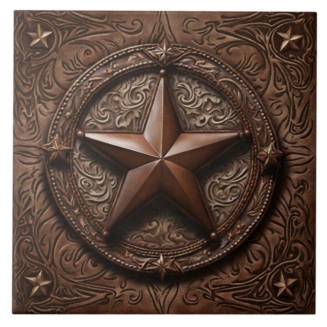 Primitive Cowboy Brown Country Western Texas Star  Tile (Front)