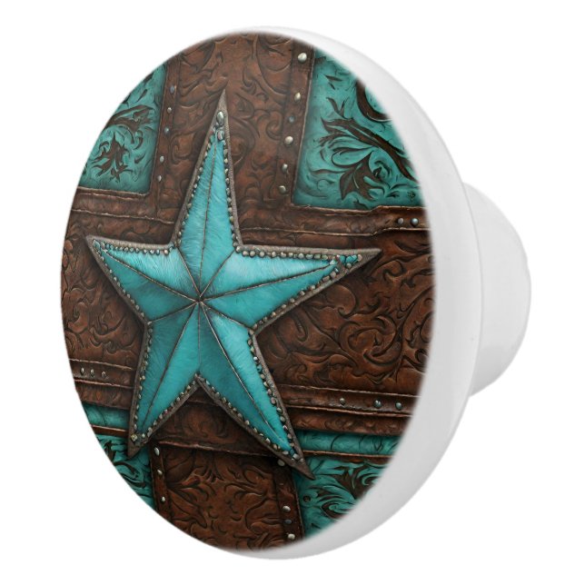 Primitive Cowboy Country Turquoise Western Star  Ceramic Knob (Right)