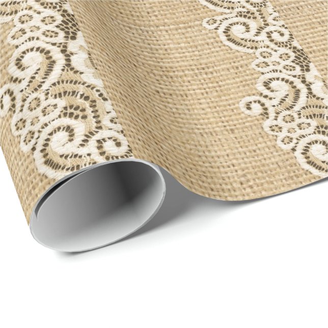 primitive cowboy western country burlap and lace wrapping paper (Roll Corner)