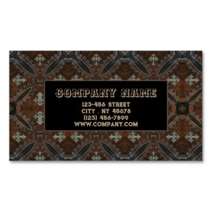 Primitive cowboy western country Tooled Leather Magnetic Business Card
