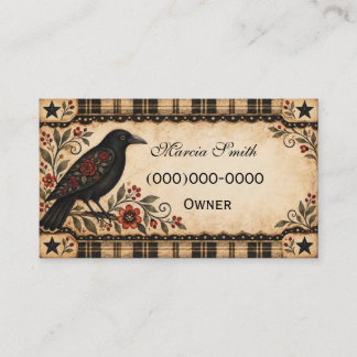 Primitive Crow & Roses Folk Art Business Card