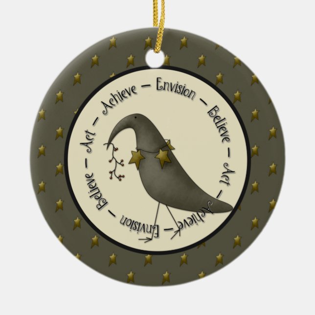 Primitive Crows Achieve Believe Ornament (Front)