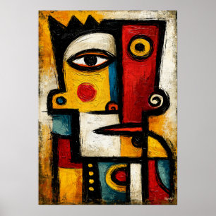 Primitive Cubist King Bold Abstract Geometric Art Poster