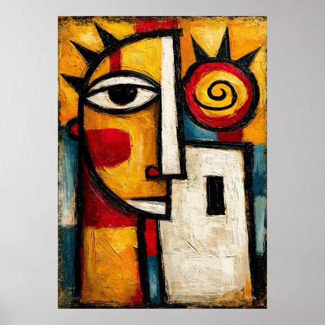 Primitive Cubist Sun Mask Bold Abstract Geometric  Poster (Front)
