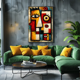 Primitive Cubist Watcher Bold Abstract Geometric Poster