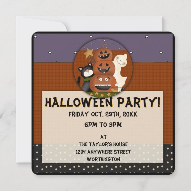 Primitive Cute Kid's Halloween Party Invitation (Front)