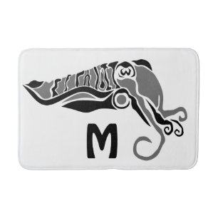 Primitive Cuttlefish in a Dark Stencil Style Bath Mat