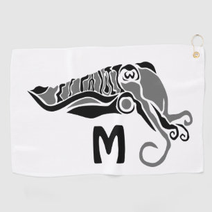 Primitive Cuttlefish in a Dark Stencil Style Golf Towel