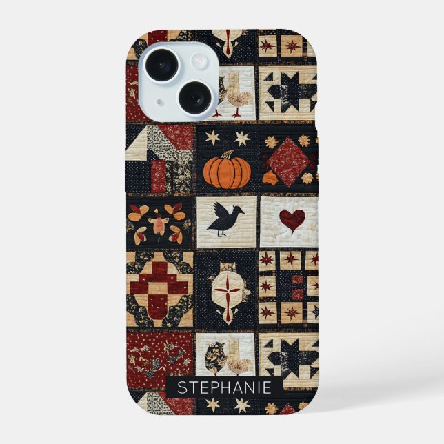 Primitive Farmhouse Appliqué & Geometric iPhone 15 Case (Back)