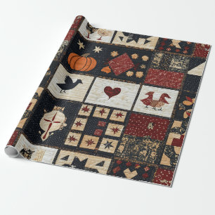 Primitive Farmhouse Appliqué & Geometric Wrapping Paper