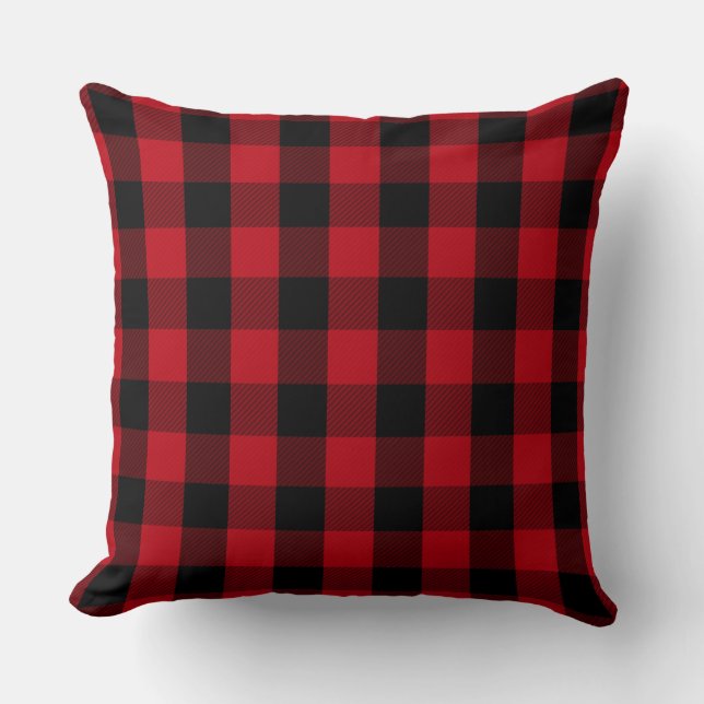 Primitive Farmhouse Rustic Cabin Red Black Check Cushion (Front)