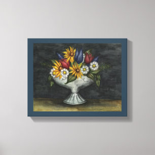 Primitive Folk Art Floral Canvas Art Print