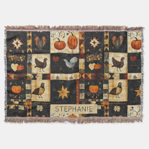 Primitive Folk Art Quilt Pattern Rustic Autumn Throw Blanket
