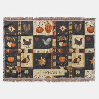 Primitive Folk Art Quilt Pattern | Rustic Autumn Throw Blanket