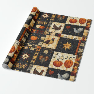 Primitive Folk Art Quilt Pattern   Rustic Autumn Wrapping Paper
