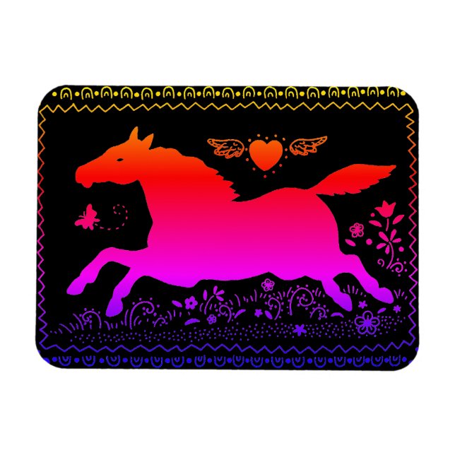 PRIMITIVE FOLK ART RUNNING HORSE EQUINE SILHOUETTE MAGNET (Horizontal)