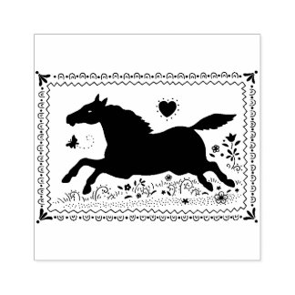 PRIMITIVE FOLK ART RUNNING HORSE, SILHOUETTE  RUBBER STAMP