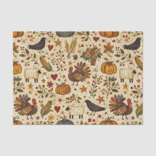 Primitive Folk Art Thanksgiving Tissue Paper