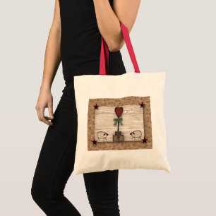 Primitive Heart Topiary Tote Bag