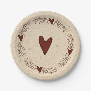 Primitive Hearts Paper Plate