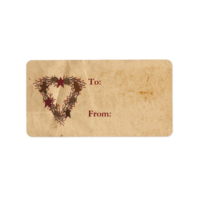 Primitive Holiday Wreath Gift Label (Front)