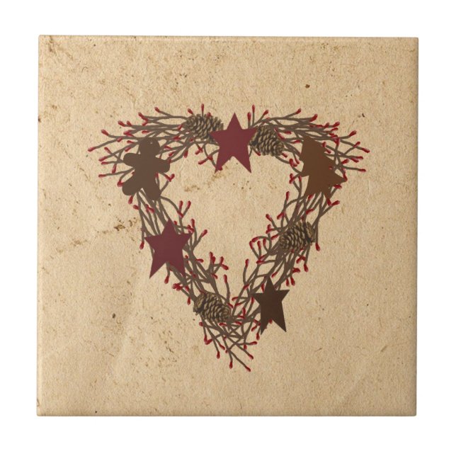 Primitive Holiday Wreath Tile (Front)