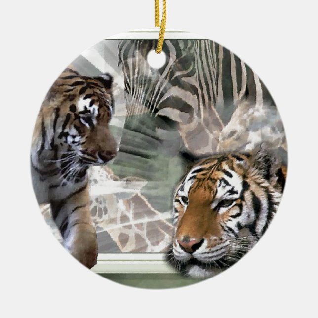 Primitive Jungle Print Christmas Ceramic Tree Decoration (Front)