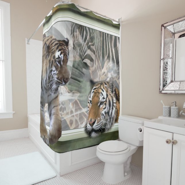 Primitive Jungle Wildlife Shower Curtain (In Situ)