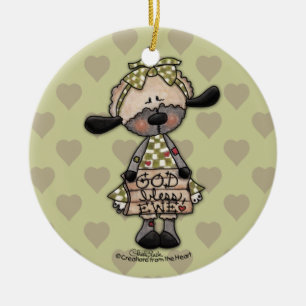 Primitive Lamb-God Bless Ewe Ceramic Tree Decoration