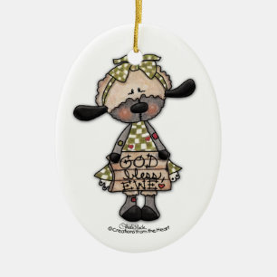 Primitive Lamb-God Bless Ewe Ceramic Tree Decoration