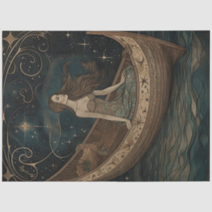 Primitive Mermaid In A Boat Painting Decoupage Tissue Paper