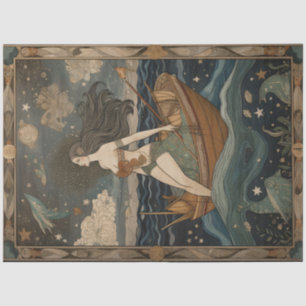 Primitive Mermaid In A Boat Painting Decoupage Tissue Paper