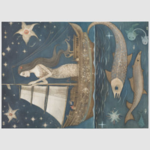 Primitive Mermaid In Celestial Ocean Decoupage Tissue Paper