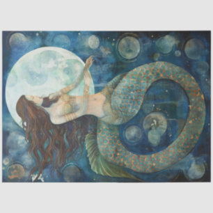 Primitive Mermaid & Moons Painting Decoupage Tissue Paper