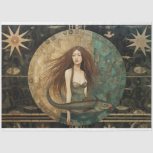 Primitive Mermaid With Fish Celestial Decoupage Tissue Paper