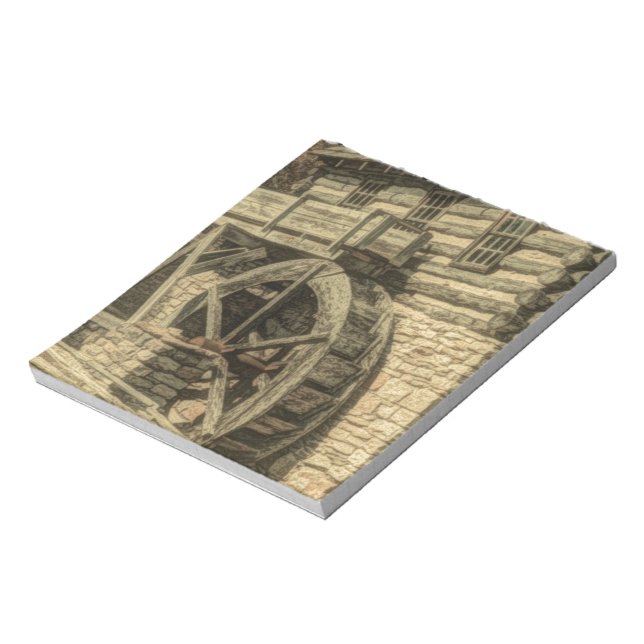 Primitive old farmhouse flour mill water wheel notepad (Rotated)
