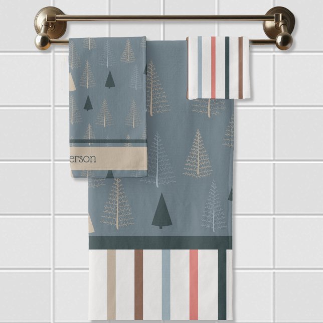 Primitive Pines on Grey Bath Towel Set (Creator Uploaded)