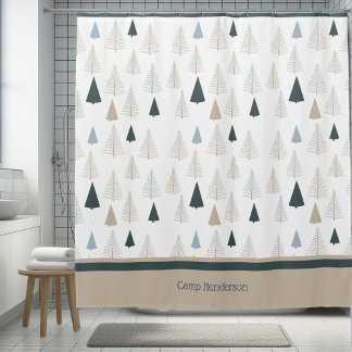 Primitive Pines on White Shower Curtain