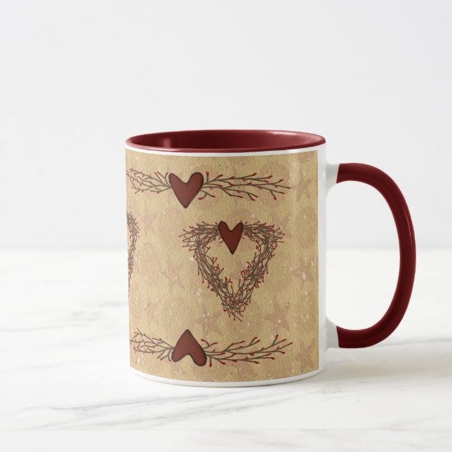 Primitive Pip Berry Heart Wreath Mug (Right)