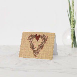 Primitive Pip Berry Heart Wreath Note Card