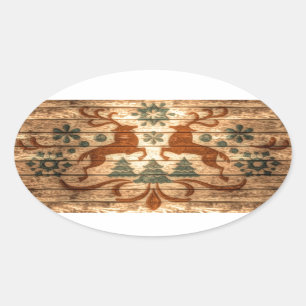 Primitive Reindeer Snowflakes Nordic christmas Oval Sticker