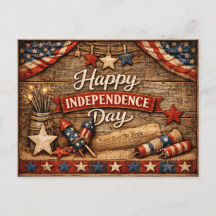 Primitive Rustic Independence Day Holiday Postcard