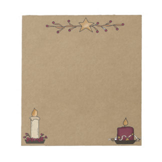 Primitive Rustic Note Pad with Candles & Berries