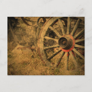 Primitive Rustic Western Country Wagon Wheel Postcard