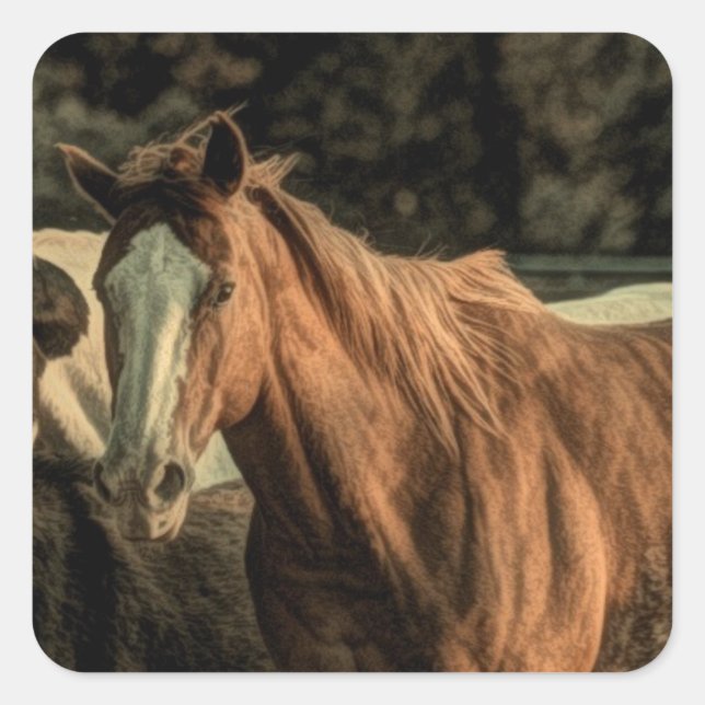Primitive rustic western country wild horse square sticker (Front)
