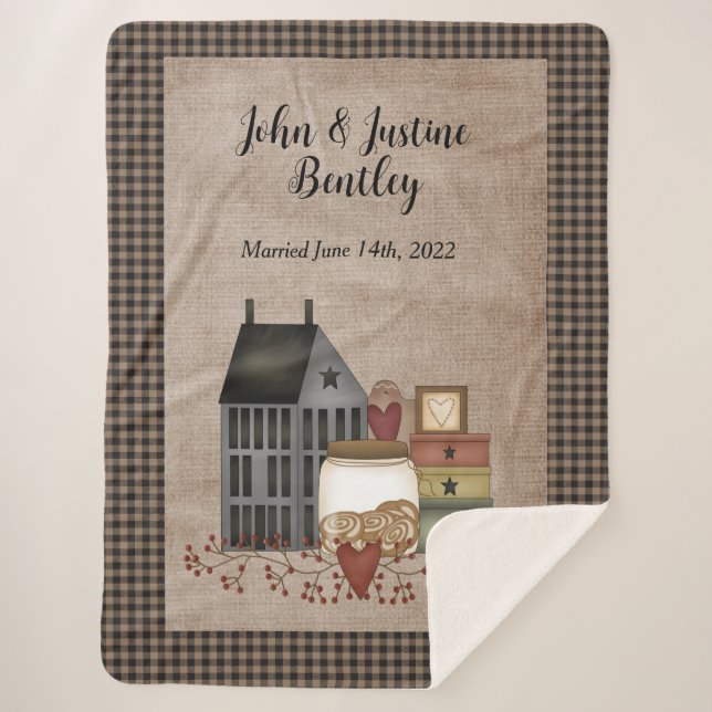 Primitive Saltbox Home   Sherpa Blanket (Front)