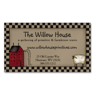 Primitive Saltbox House and Willow Tree Editable Magnetic Business Card